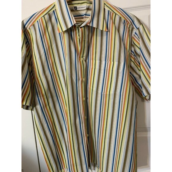 BACHRACH‎ Men's Sz XL Shirt Button Multi Colored Short Sleeve Striped - Picture 3 of 7
